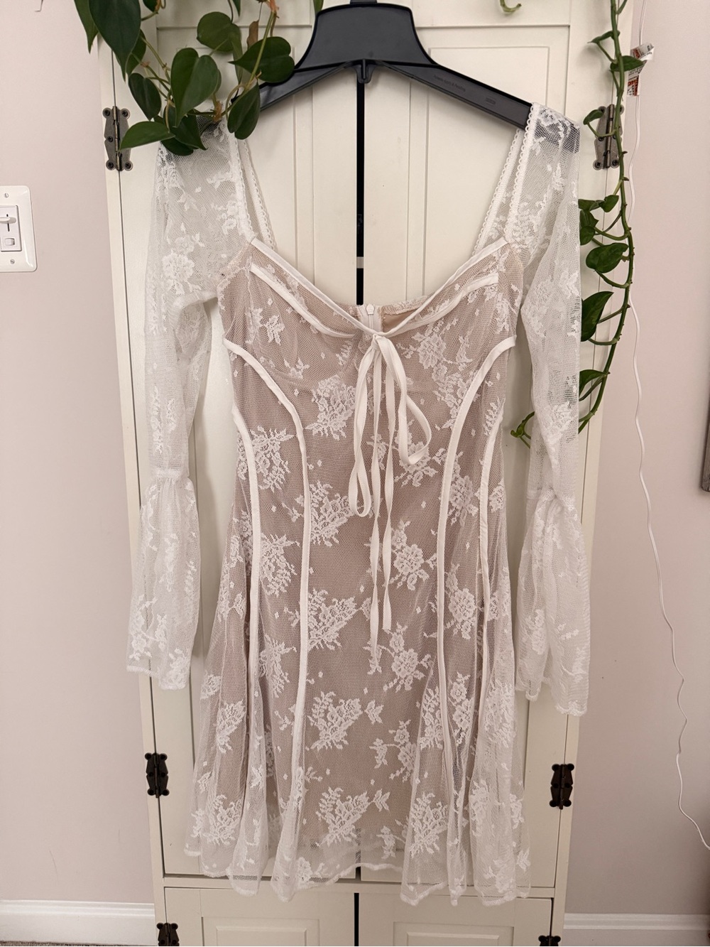 Sheer Lace Maternity Dress - White size small